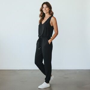 Kyodan Outdoor Black Sleeveless‎ V Neck Drawstring Waist Jumpsuit Sz P/S